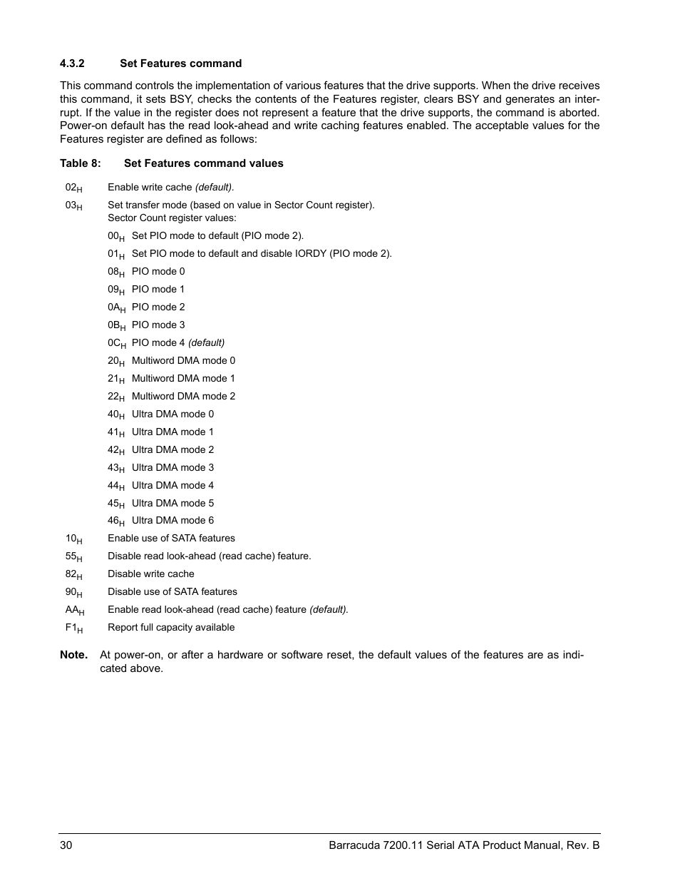 2 set features command, Set features command | Seagate BARRACUDA ST31000340AS User Manual | Page 36 / 46