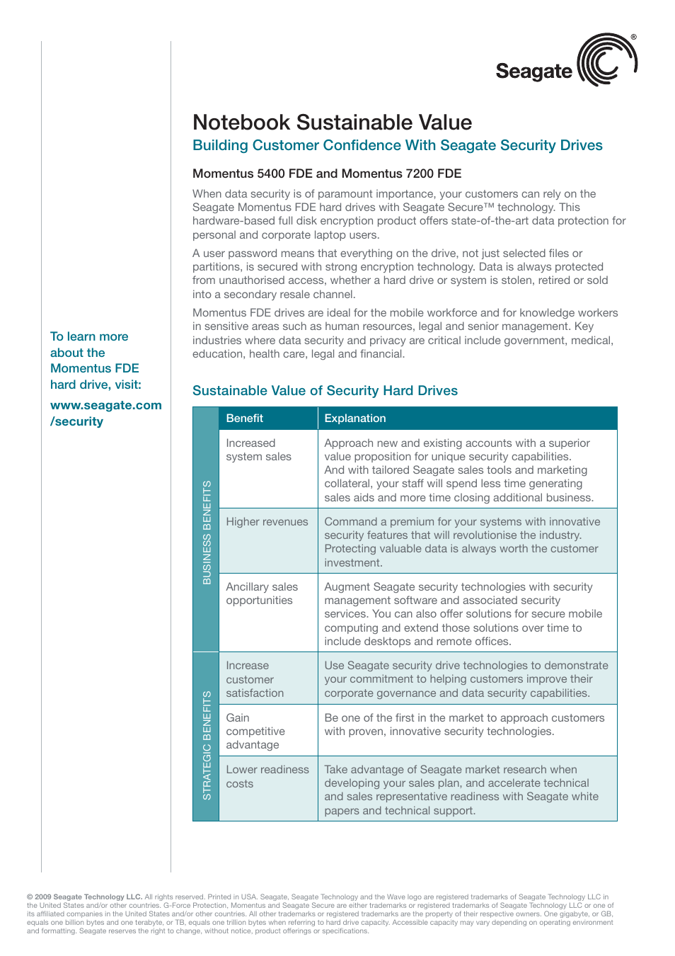 Sustainable value of security hard drives | Seagate 5400 User Manual | Page 2 / 2