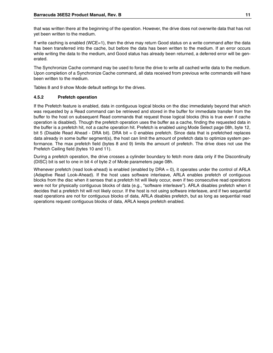 2 prefetch operation, Section 4.5.2 f, Section 4.5.2) | Seagate Barracuda ST318418N User Manual | Page 21 / 96