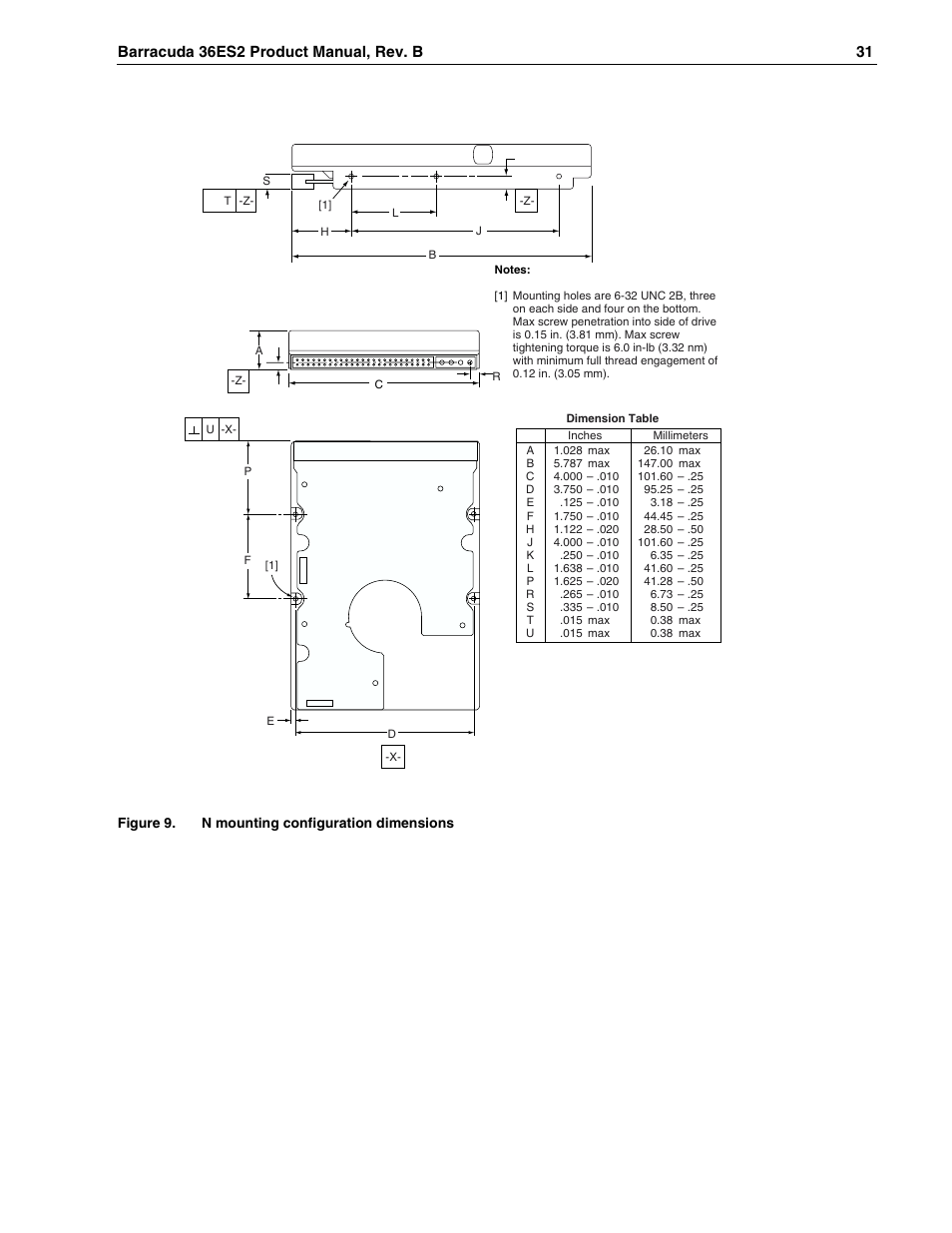 Figure 9, N mounting configuration dimensions | Seagate Barracuda ST318418N User Manual | Page 41 / 96