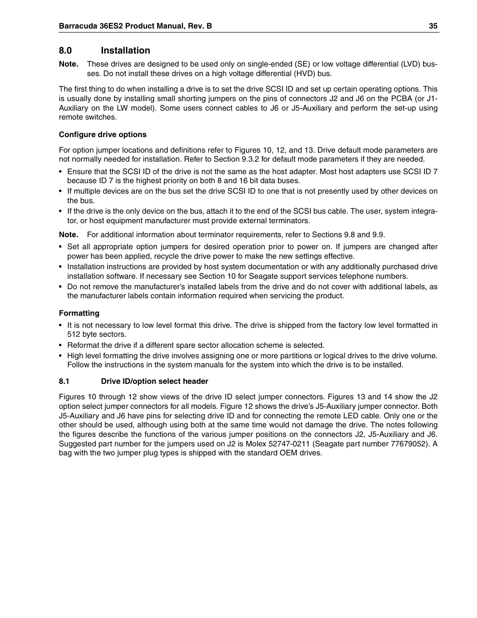 0 installation, 1 drive id/option select header | Seagate Barracuda ST318418N User Manual | Page 45 / 96