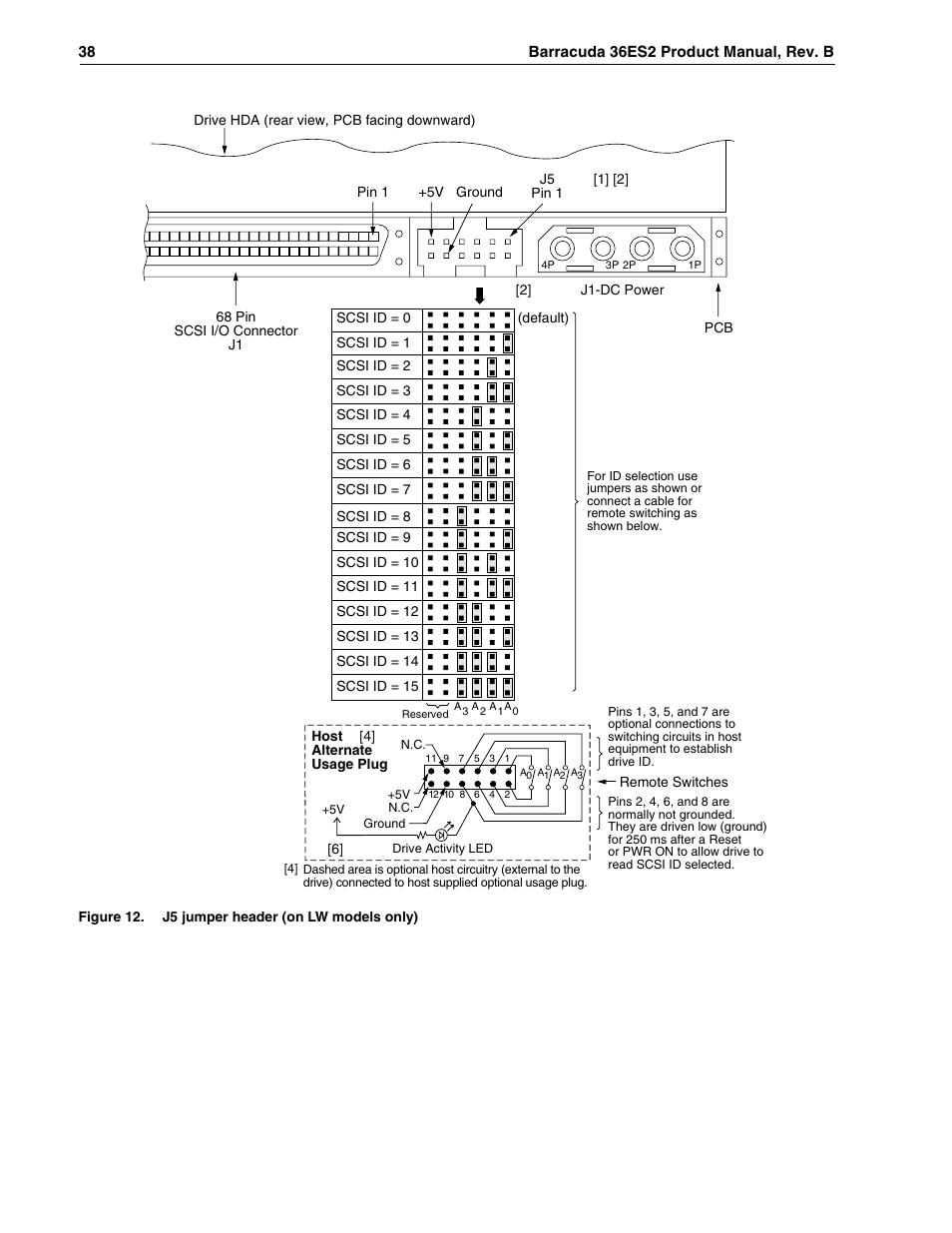 Figure 12, J5 jumper header (on lw models only), Gh 12 s | 12 s | Seagate Barracuda ST318418N User Manual | Page 48 / 96