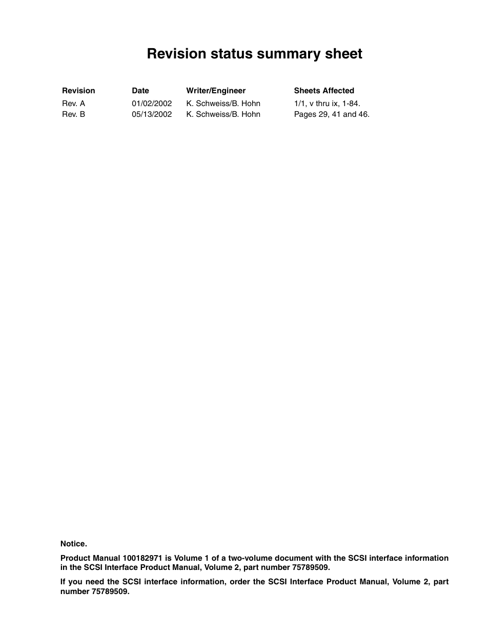 Revision status summary sheet | Seagate Barracuda ST318418N User Manual | Page 5 / 96