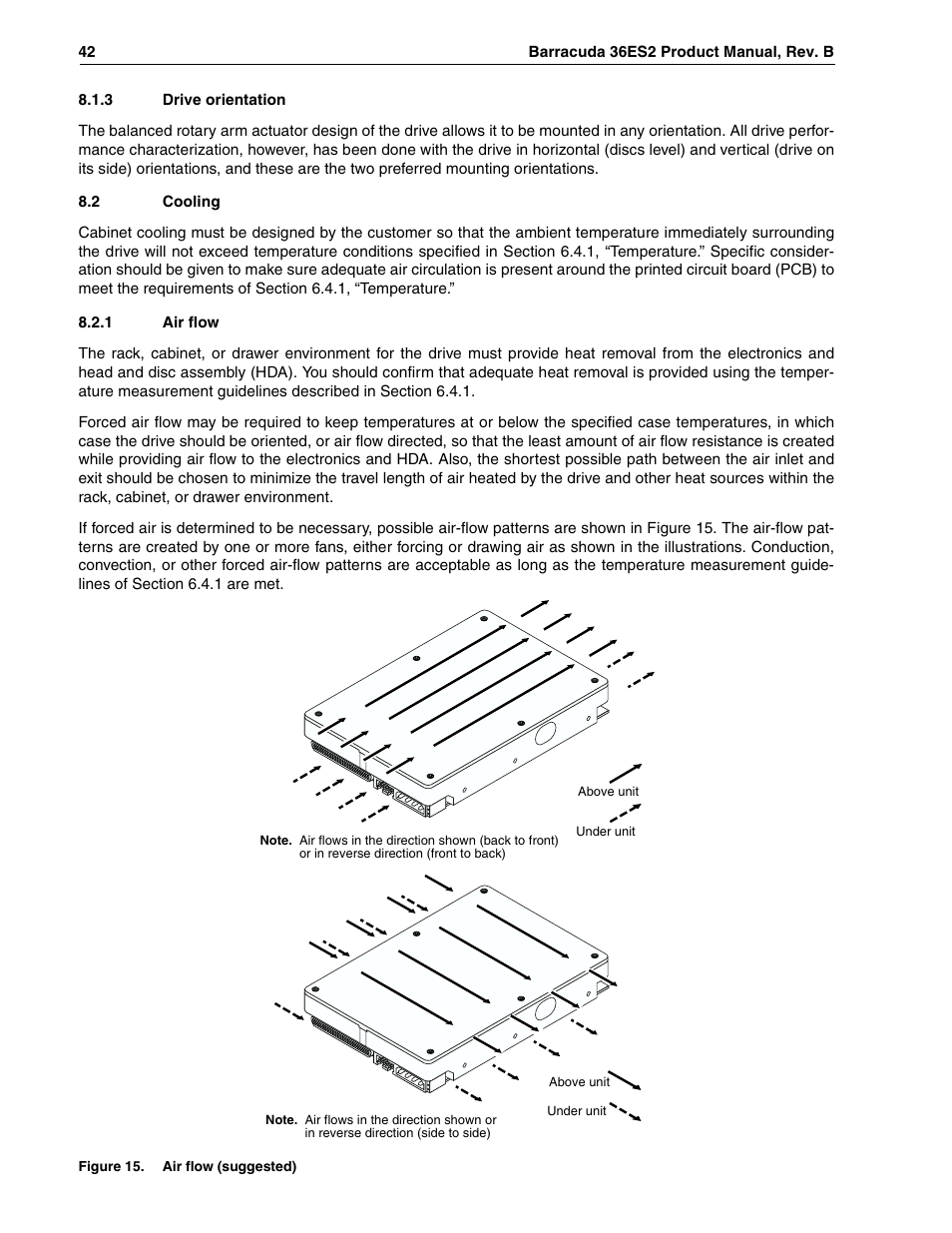 3 drive orientation, 2 cooling, 1 air flow | Figure 15, Air flow (suggested), On 8.2.1 pr, On 8.2.1. ai | Seagate Barracuda ST318418N User Manual | Page 52 / 96