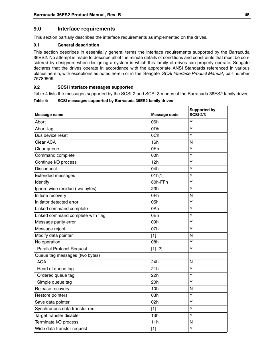 0 interface requirements, 1 general description, 2 scsi interface messages supported | Seagate Barracuda ST318418N User Manual | Page 55 / 96