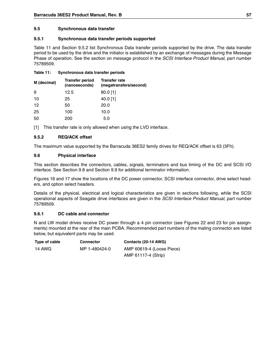 5 synchronous data transfer, 1 synchronous data transfer periods supported, 2 req/ack offset | 6 physical interface, 1 dc cable and connector | Seagate Barracuda ST318418N User Manual | Page 67 / 96