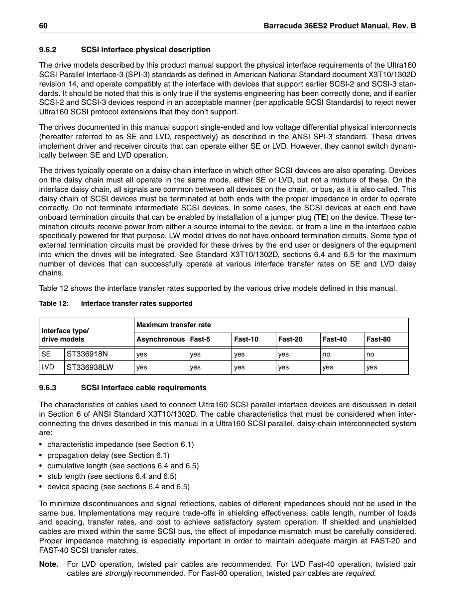 2 scsi interface physical description, 3 scsi interface cable requirements | Seagate Barracuda ST318418N User Manual | Page 70 / 96