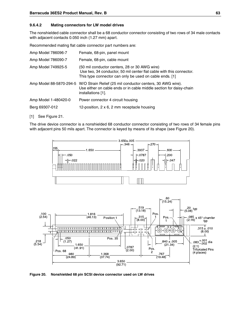 2 mating connectors for lw model drives, Figure 20 | Seagate Barracuda ST318418N User Manual | Page 73 / 96