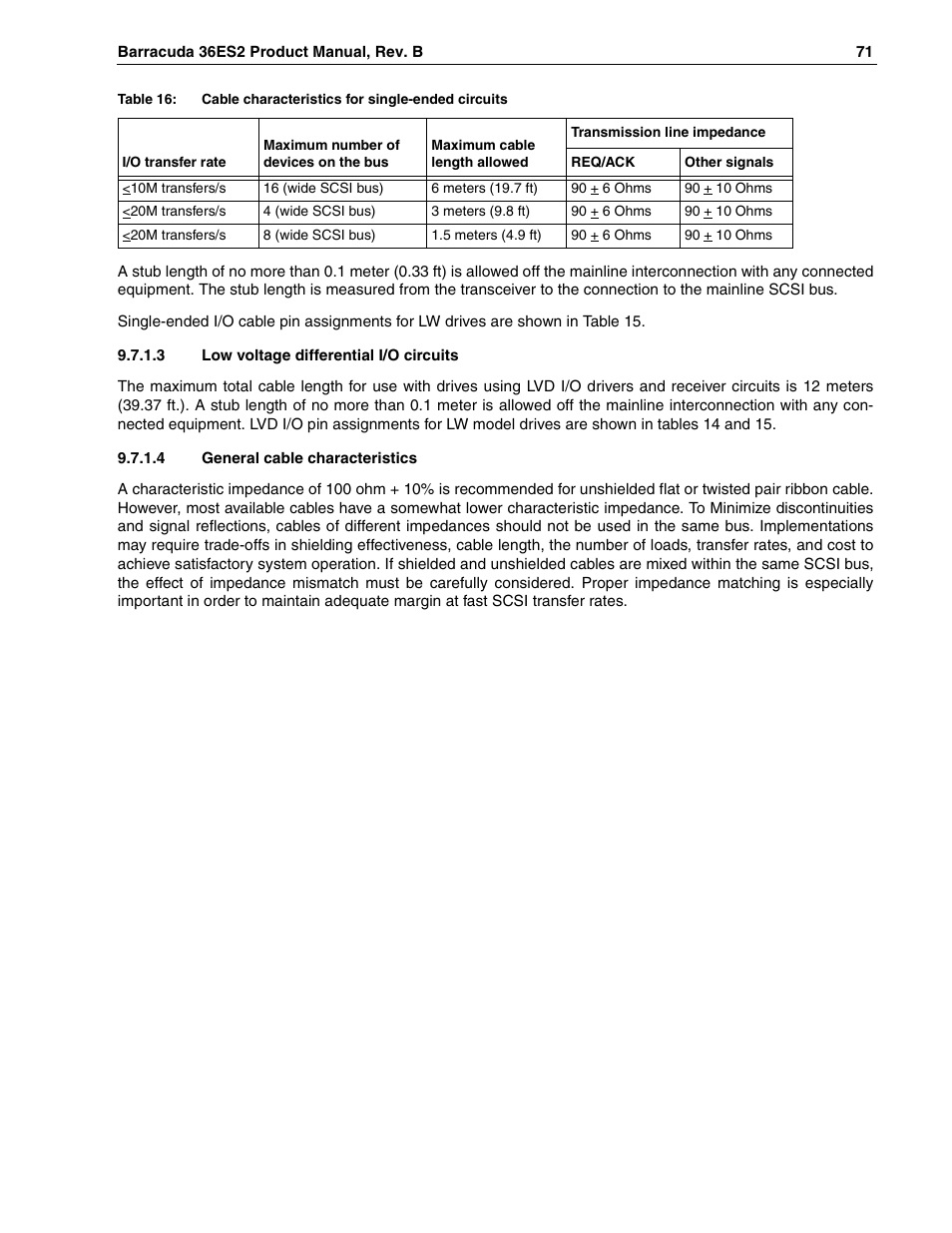 3 low voltage differential i/o circuits, 4 general cable characteristics, E 16 li | Seagate Barracuda ST318418N User Manual | Page 81 / 96