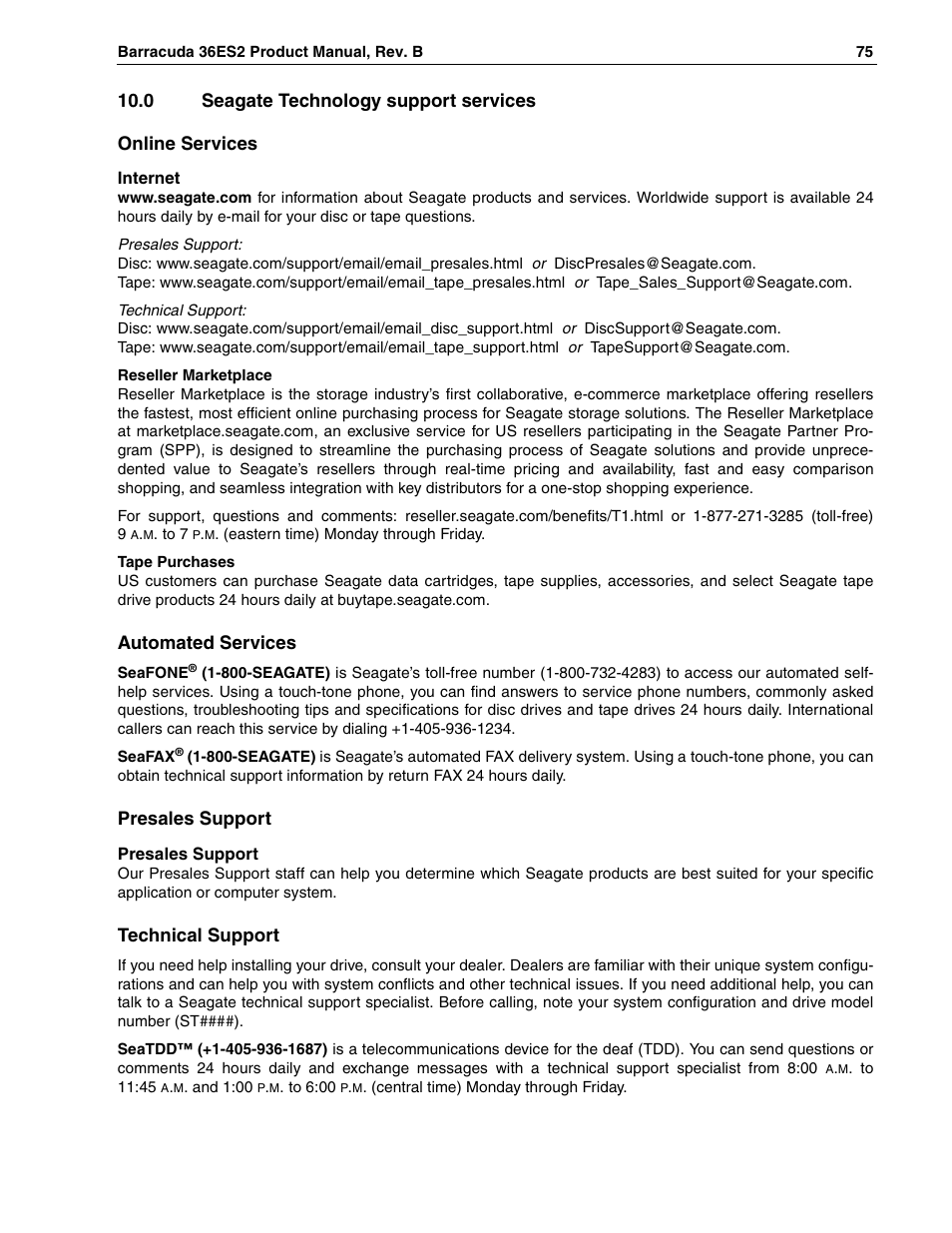 0 seagate technology support services | Seagate Barracuda ST318418N User Manual | Page 85 / 96