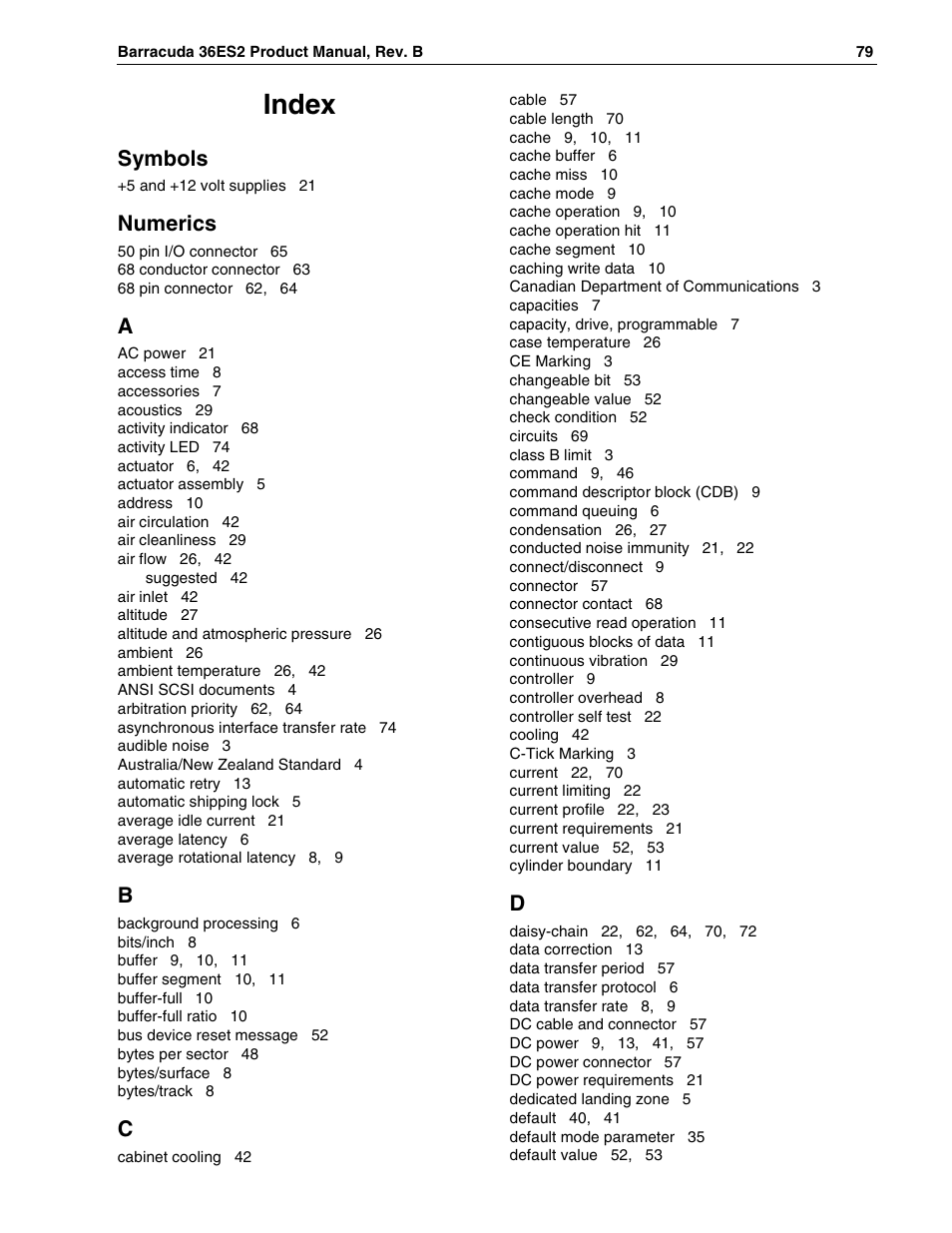 Symbols, Numerics, Index | Seagate Barracuda ST318418N User Manual | Page 89 / 96