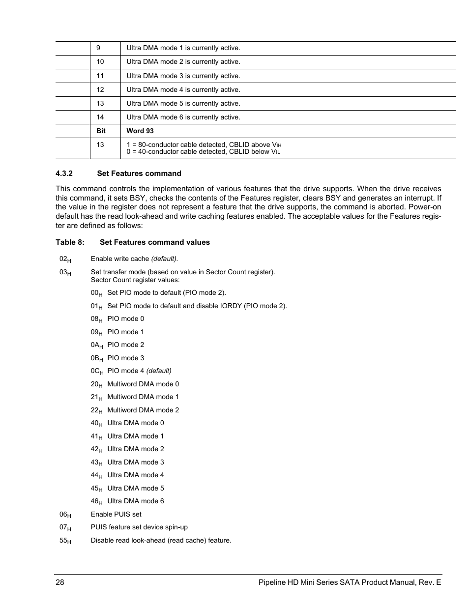 2 set features command, Set features command | Seagate Pipeline HD Mini Series SATA ST91603110CS User Manual | Page 38 / 46