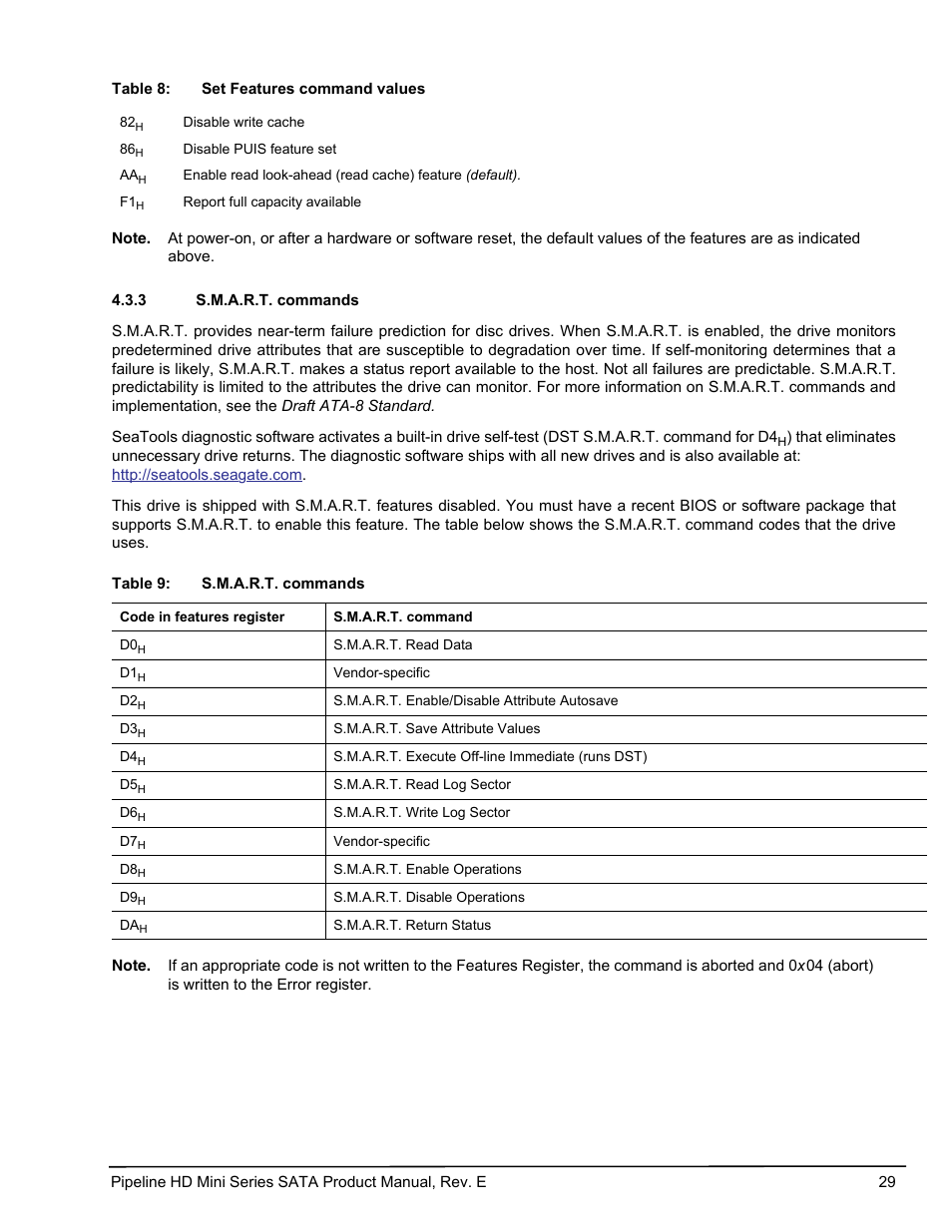 3 s.m.a.r.t. commands, S.m.a.r.t. commands | Seagate Pipeline HD Mini Series SATA ST91603110CS User Manual | Page 39 / 46