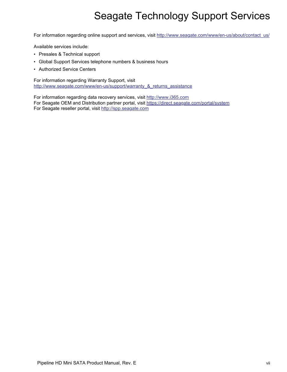 Seagate technology support services | Seagate Pipeline HD Mini Series SATA ST91603110CS User Manual | Page 9 / 46