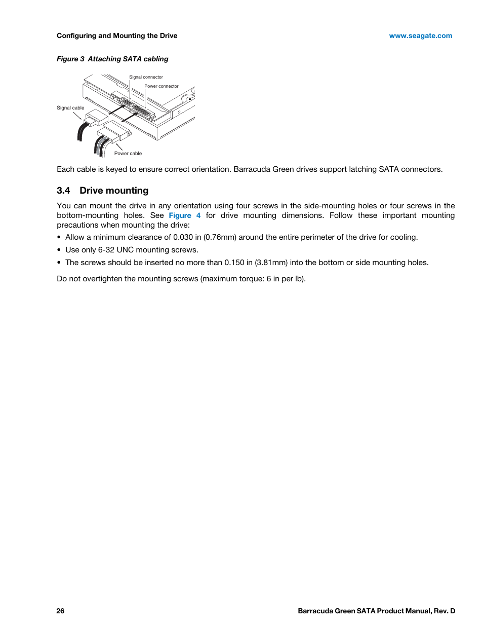 4 drive mounting, Drive mounting, Figure 3 | Attaching sata cabling | Seagate BARRACUDA ST1500DL003 User Manual | Page 26 / 46