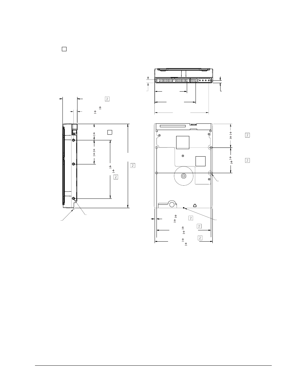 Figure 6, Mounting dimensions—top, side and end view, U series 9 product manual, rev. d 19 | Seagate Barracuda ST360019A User Manual | Page 29 / 52