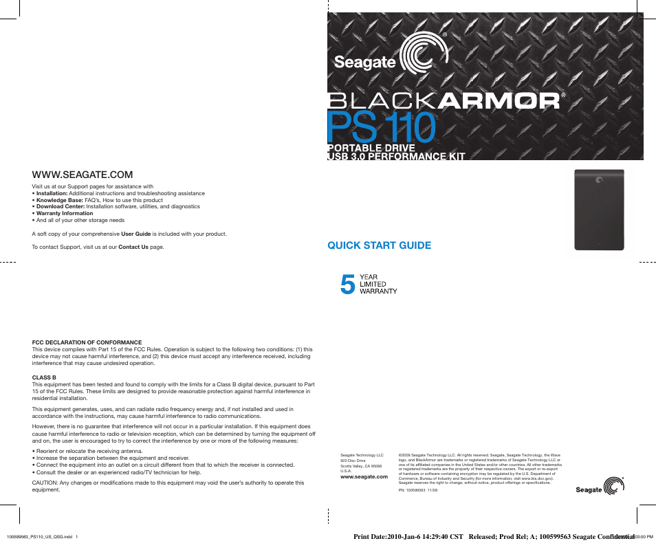Seagate BlackArmor Portable Drive PS110 User Manual | 2 pages