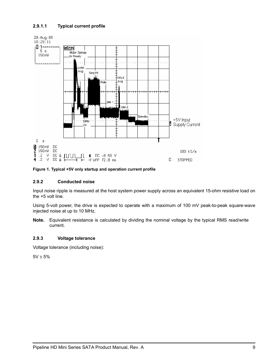 1 typical current profile, 2 conducted noise, 3 voltage tolerance | Figure 1 | Seagate Pipeline HD Mini Series SATA ST9250311CS User Manual | Page 15 / 48