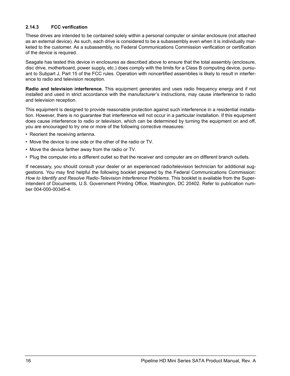 3 fcc verification | Seagate Pipeline HD Mini Series SATA ST9250311CS User Manual | Page 22 / 48