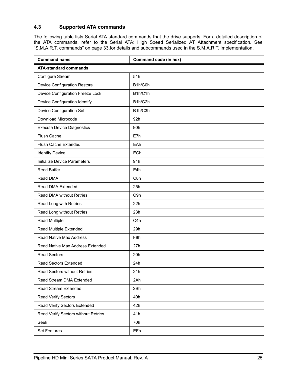 3 supported ata commands | Seagate Pipeline HD Mini Series SATA ST9250311CS User Manual | Page 31 / 48
