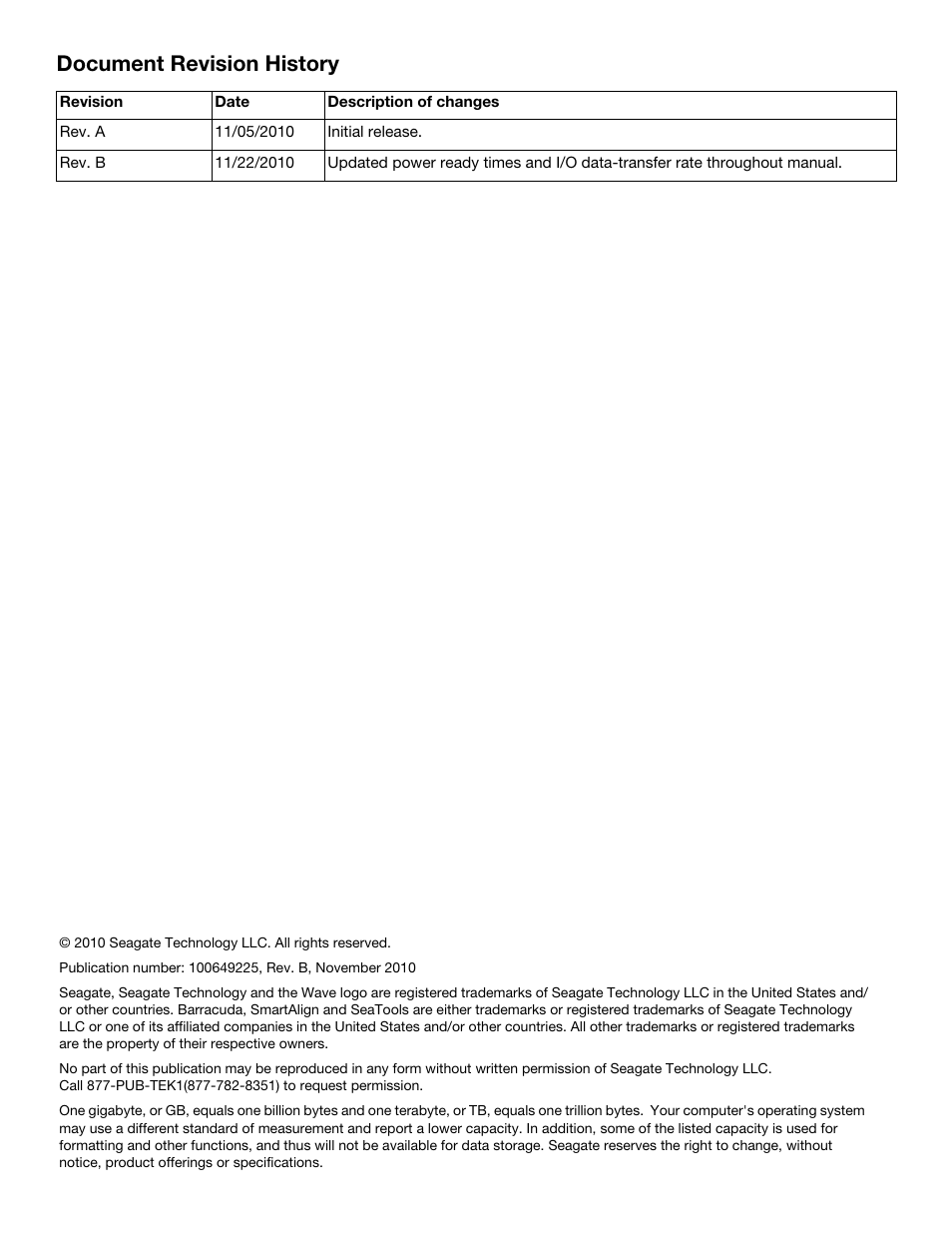 Document revision history | Seagate BARRACUDA GREEN ST2000DL003 User Manual | Page 2 / 42