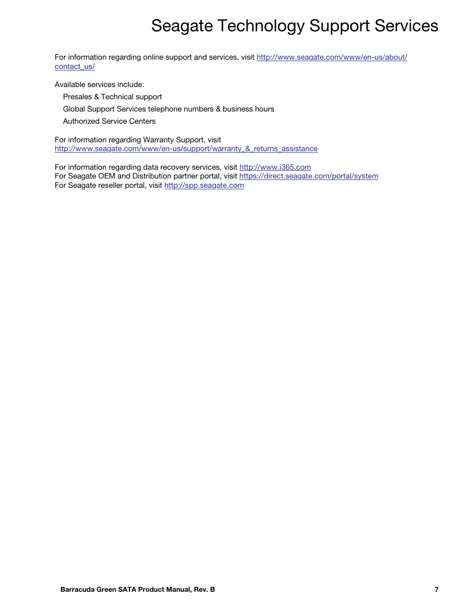 Seagate technology support services | Seagate BARRACUDA GREEN ST2000DL003 User Manual | Page 7 / 42