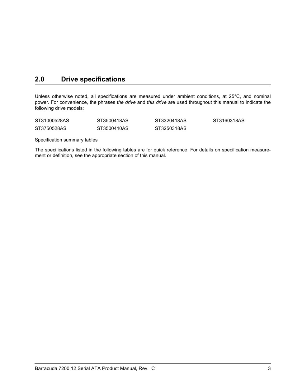 0 drive specifications, Drive specifications | Seagate BARRACUDA ST3750528AS User Manual | Page 11 / 50