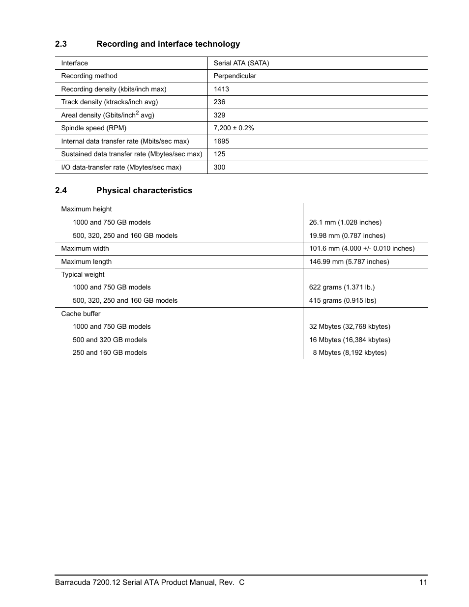 3 recording and interface technology, 4 physical characteristics, Recording and interface technology | Physical characteristics | Seagate BARRACUDA ST3750528AS User Manual | Page 19 / 50