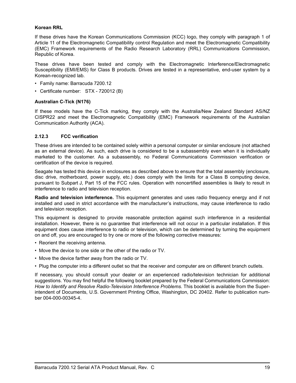 3 fcc verification, Fcc verification | Seagate BARRACUDA ST3750528AS User Manual | Page 27 / 50
