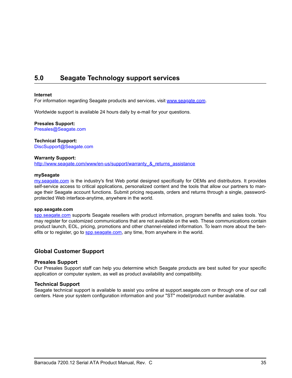 0 seagate technology support services, Seagate technology support services | Seagate BARRACUDA ST3750528AS User Manual | Page 43 / 50