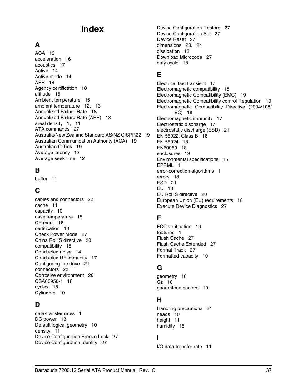 Index | Seagate BARRACUDA ST3750528AS User Manual | Page 45 / 50
