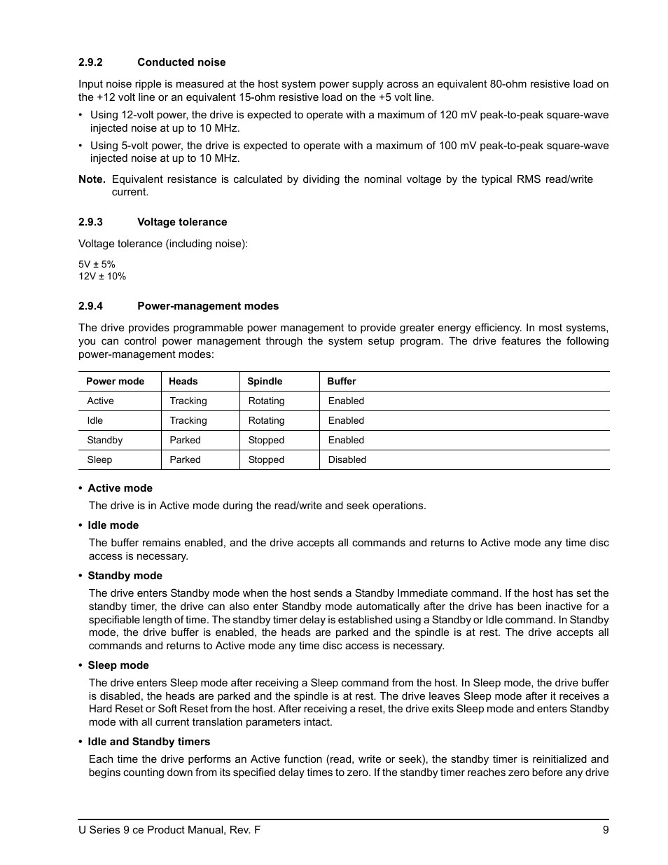 2 conducted noise, 3 voltage tolerance, 4 power-management modes | Conducted noise, Voltage tolerance, Power-management modes | Seagate U Series 9 CE User Manual | Page 19 / 52