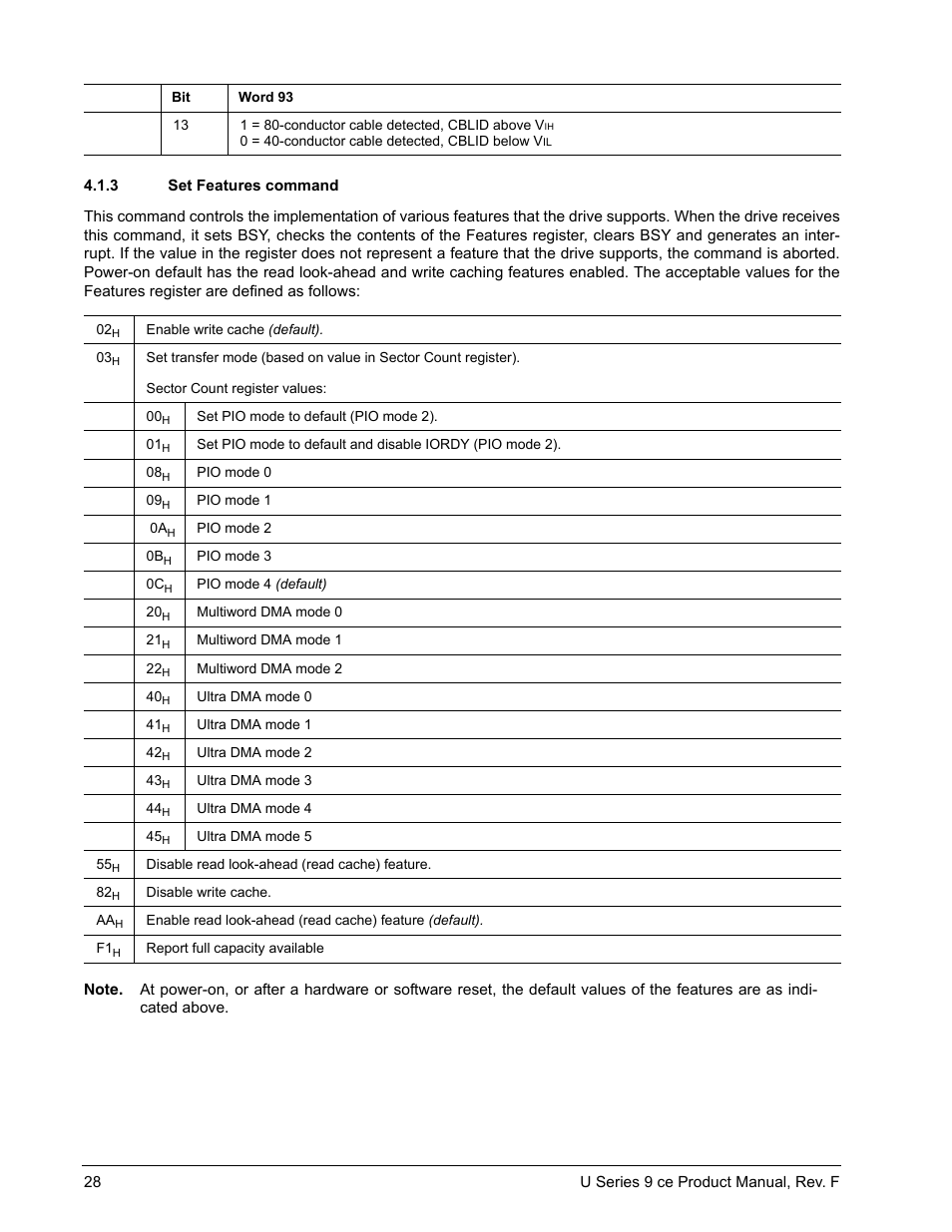 3 set features command, Set features command | Seagate U Series 9 CE User Manual | Page 38 / 52