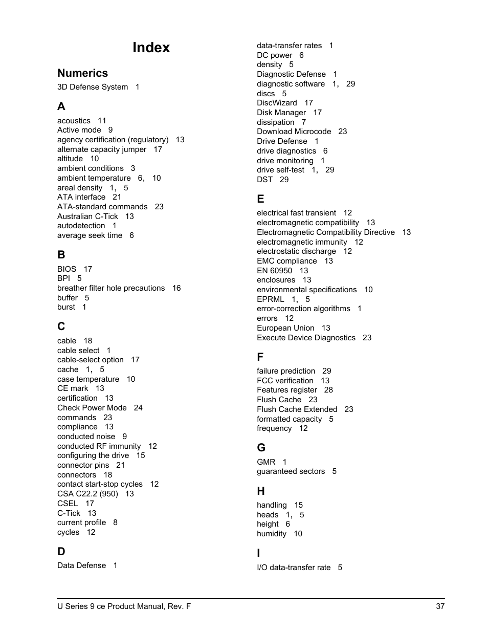 Index, Numerics | Seagate U Series 9 CE User Manual | Page 47 / 52