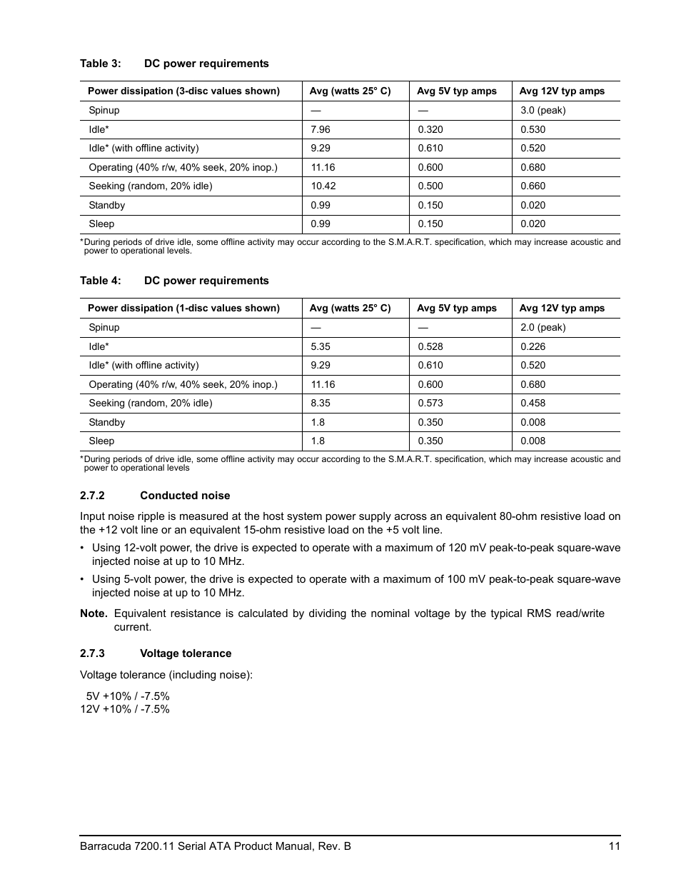 2 conducted noise, 3 voltage tolerance | Seagate BARRACUDA 7200.11 User Manual | Page 17 / 46
