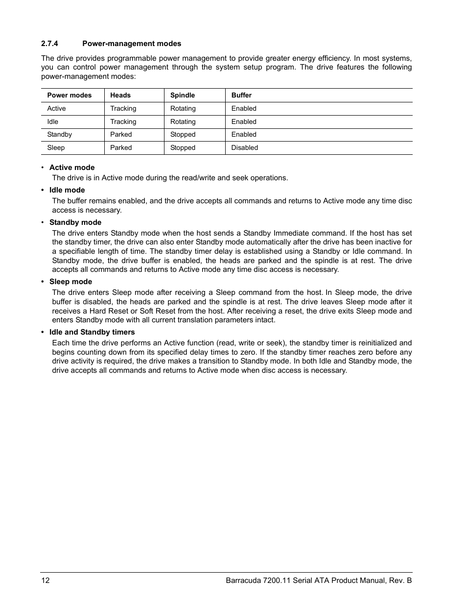 4 power-management modes | Seagate BARRACUDA 7200.11 User Manual | Page 18 / 46