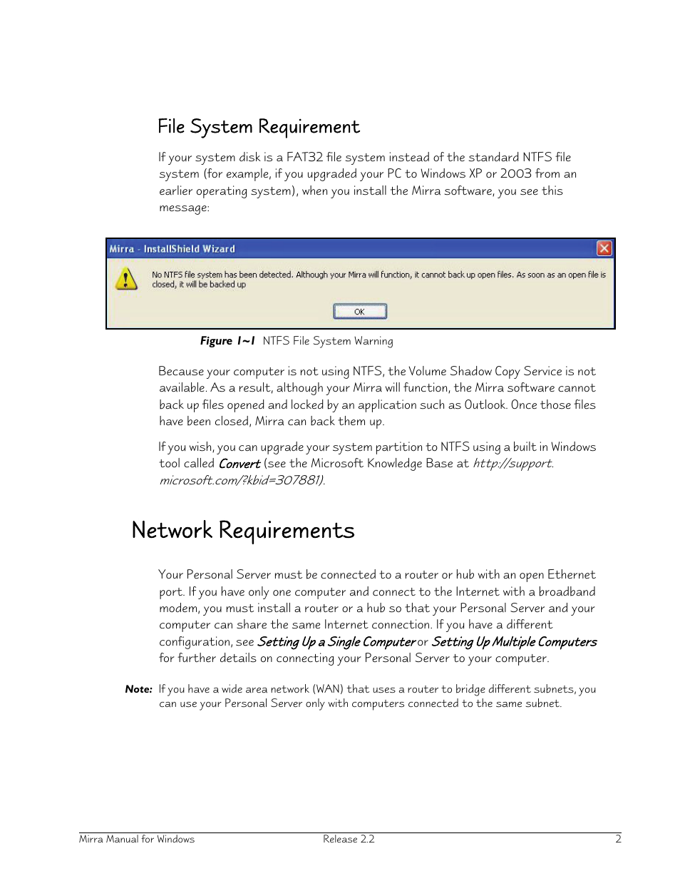 File system requirement, Network requirements | Seagate Server User Manual | Page 10 / 149