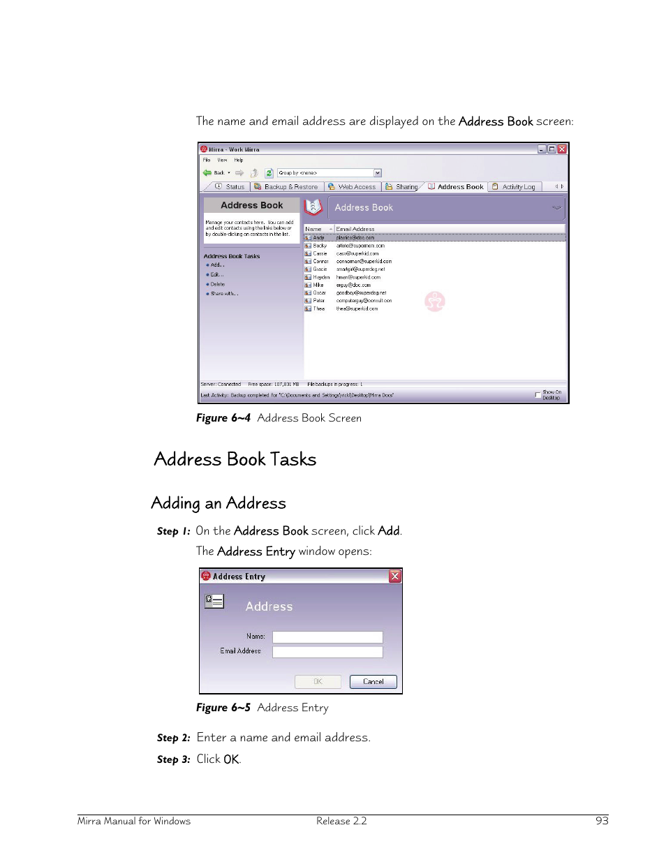 Address book tasks, Adding an address | Seagate Server User Manual | Page 101 / 149
