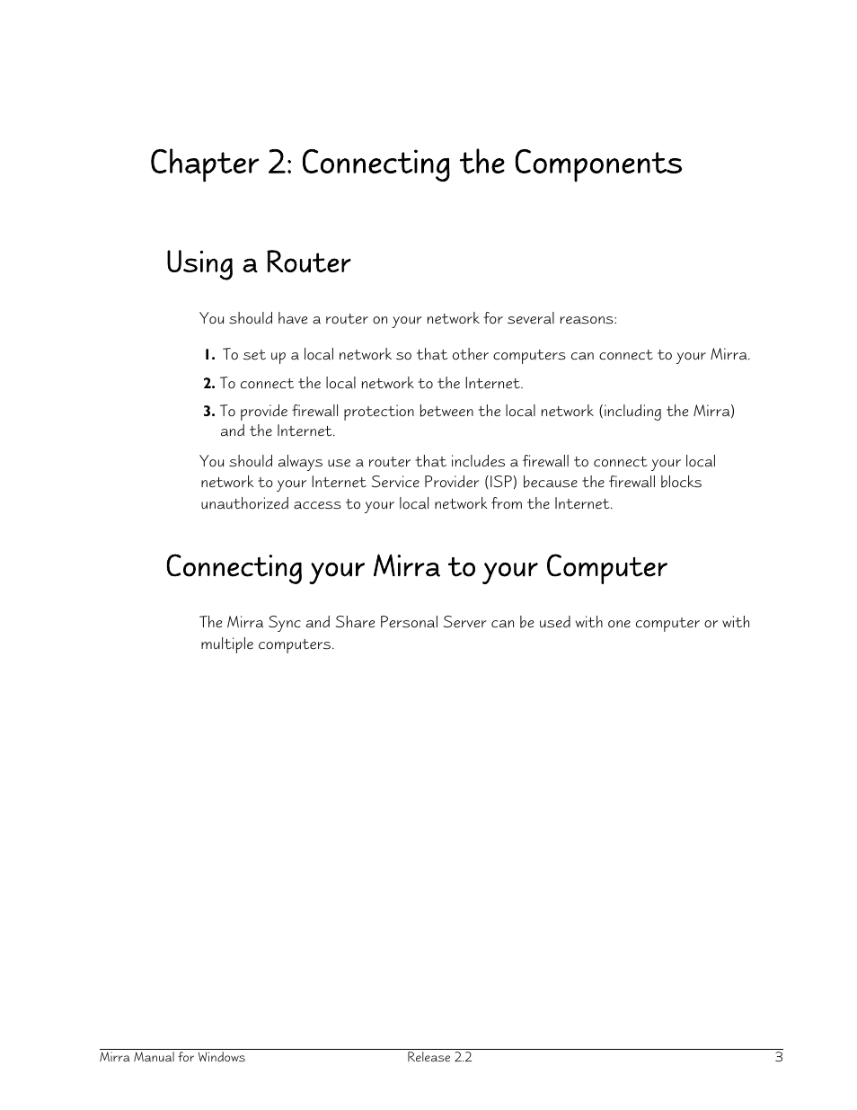 Chapter 2: connecting the components, Using a router, Connecting your mirra to your computer | Seagate Server User Manual | Page 11 / 149