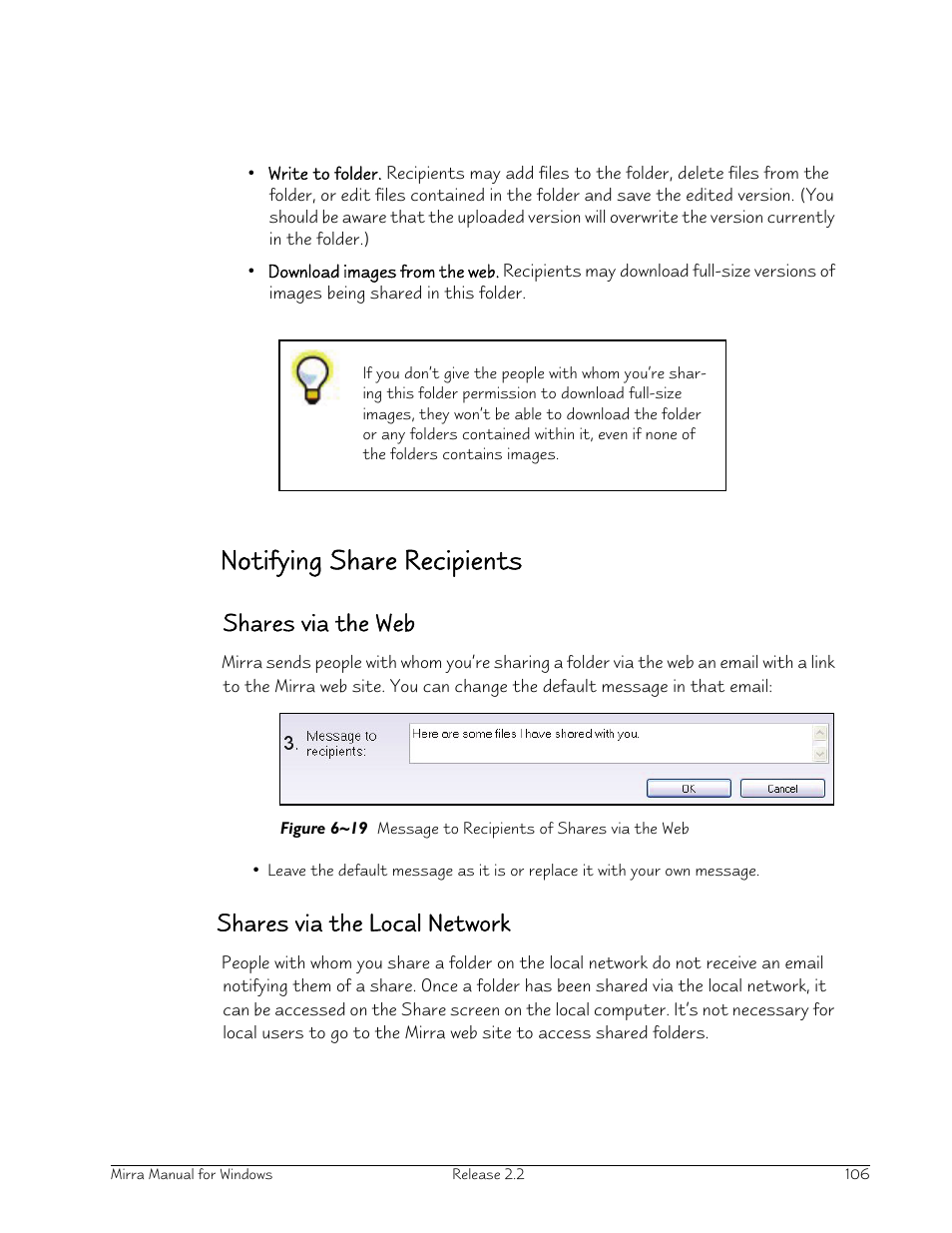 Notifying share recipients, Shares via the web, Shares via the local network | Seagate Server User Manual | Page 114 / 149