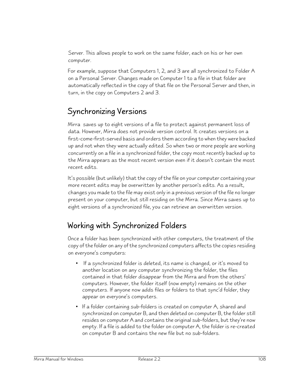 Synchronizing versions, Working with synchronized folders | Seagate Server User Manual | Page 116 / 149