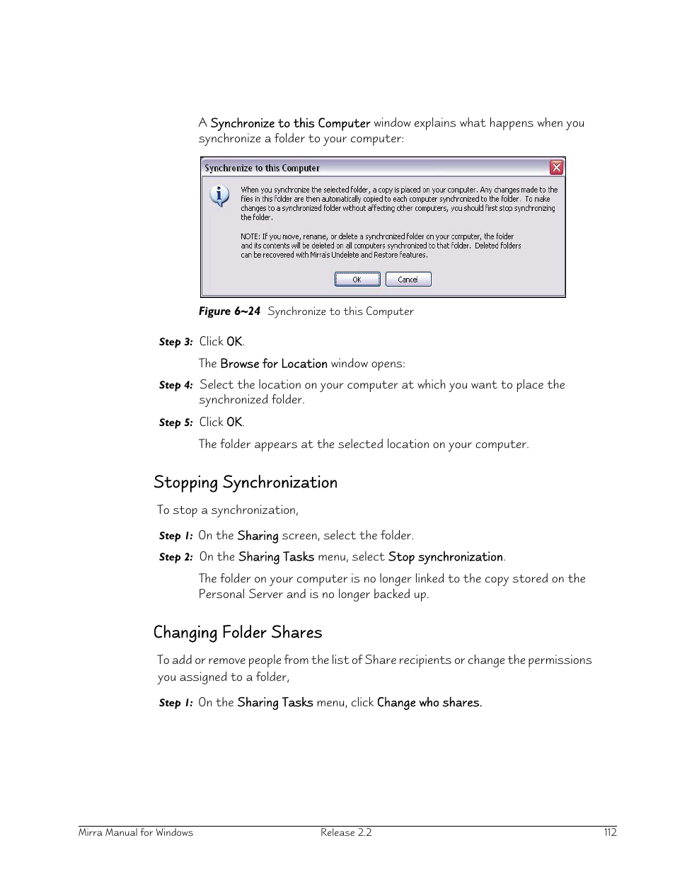 Stopping synchronization, Changing folder shares | Seagate Server User Manual | Page 120 / 149