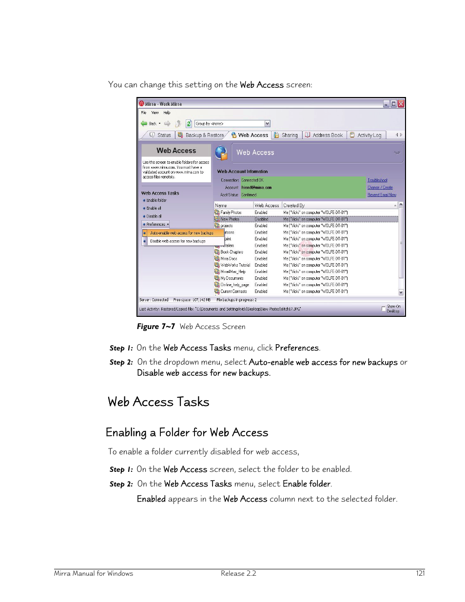 Web access tasks, Enabling a folder for web access | Seagate Server User Manual | Page 129 / 149