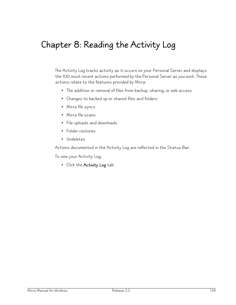 Chapter 8: reading the activity log | Seagate Server User Manual | Page 132 / 149