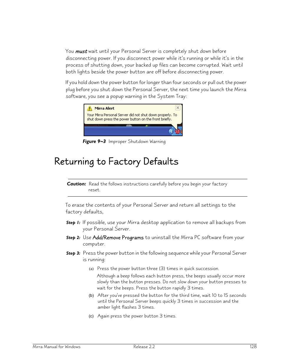 Returning to factory defaults | Seagate Server User Manual | Page 136 / 149