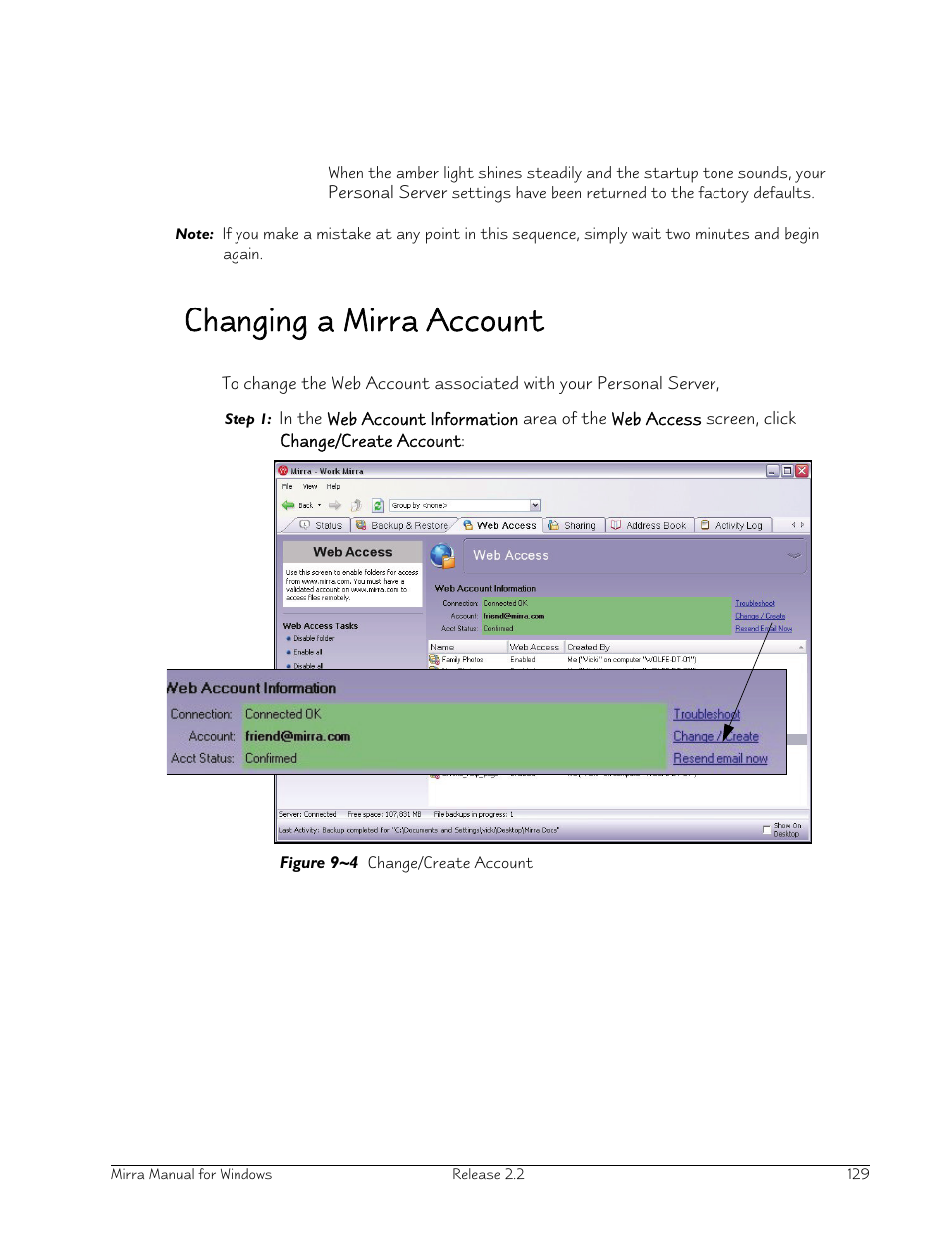 Changing a mirra account | Seagate Server User Manual | Page 137 / 149