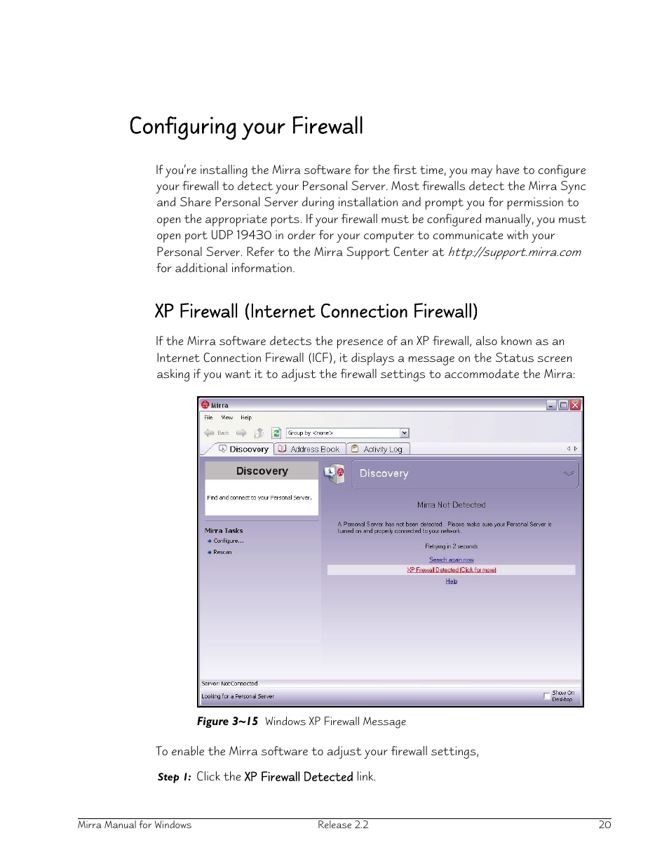 Configuring your firewall, Xp firewall (internet connection firewall) | Seagate Server User Manual | Page 28 / 149