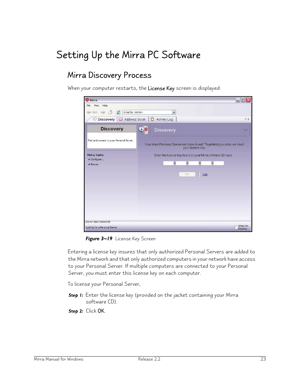 Setting up the mirra pc software, Mirra discovery process | Seagate Server User Manual | Page 31 / 149