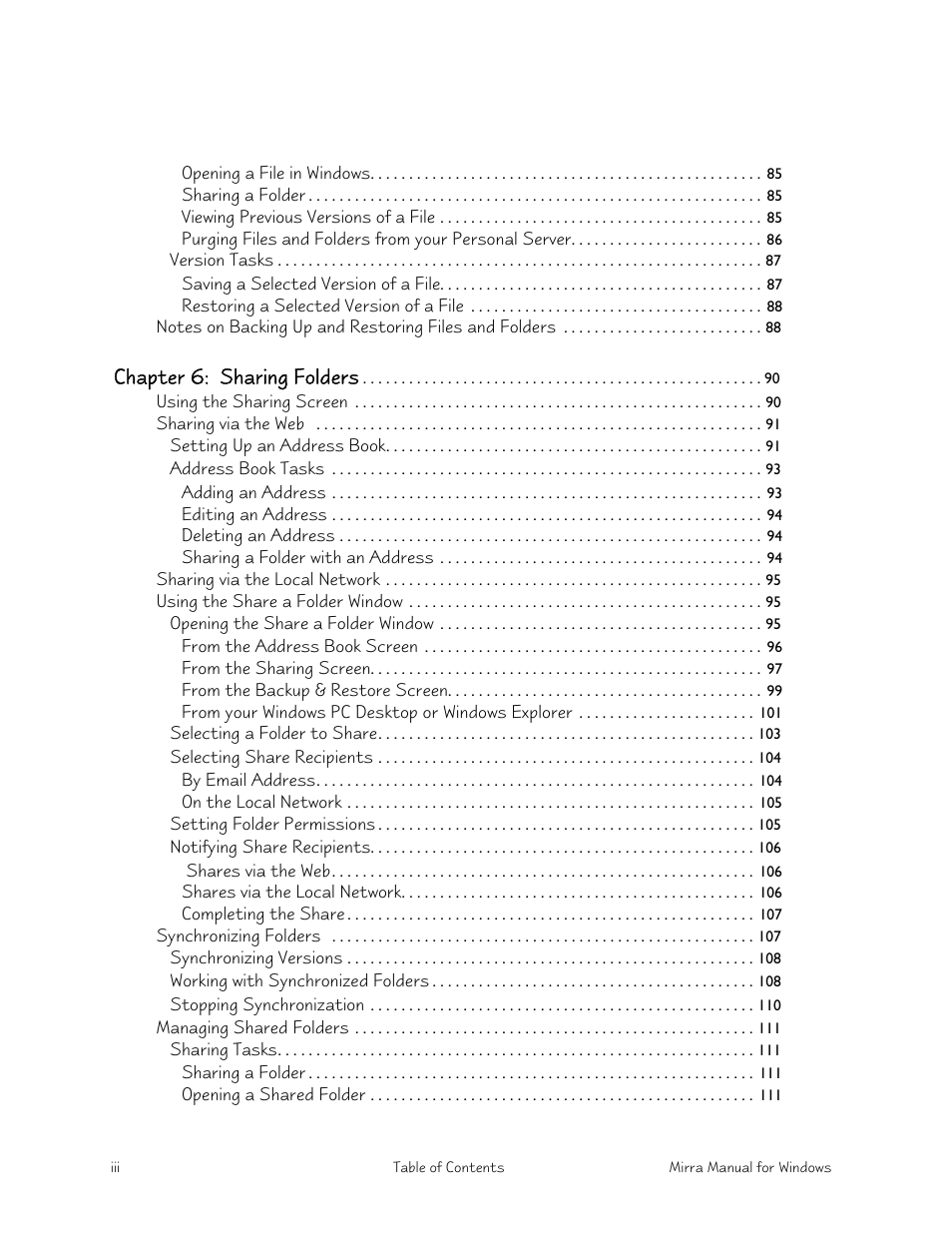 Chapter 6: sharing folders | Seagate Server User Manual | Page 7 / 149