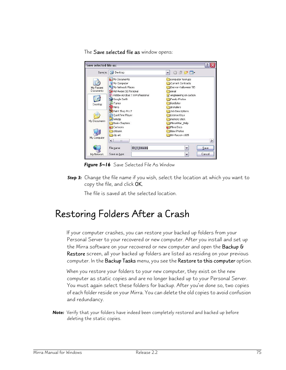 Restoring folders after a crash | Seagate Server User Manual | Page 83 / 149